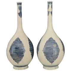 Pair of Large Blue and White Samson Persian Bottle Vases