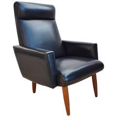 Mid-Century Retro Danish Black Leather Easy Lounge Armchair, 1960s-1970s