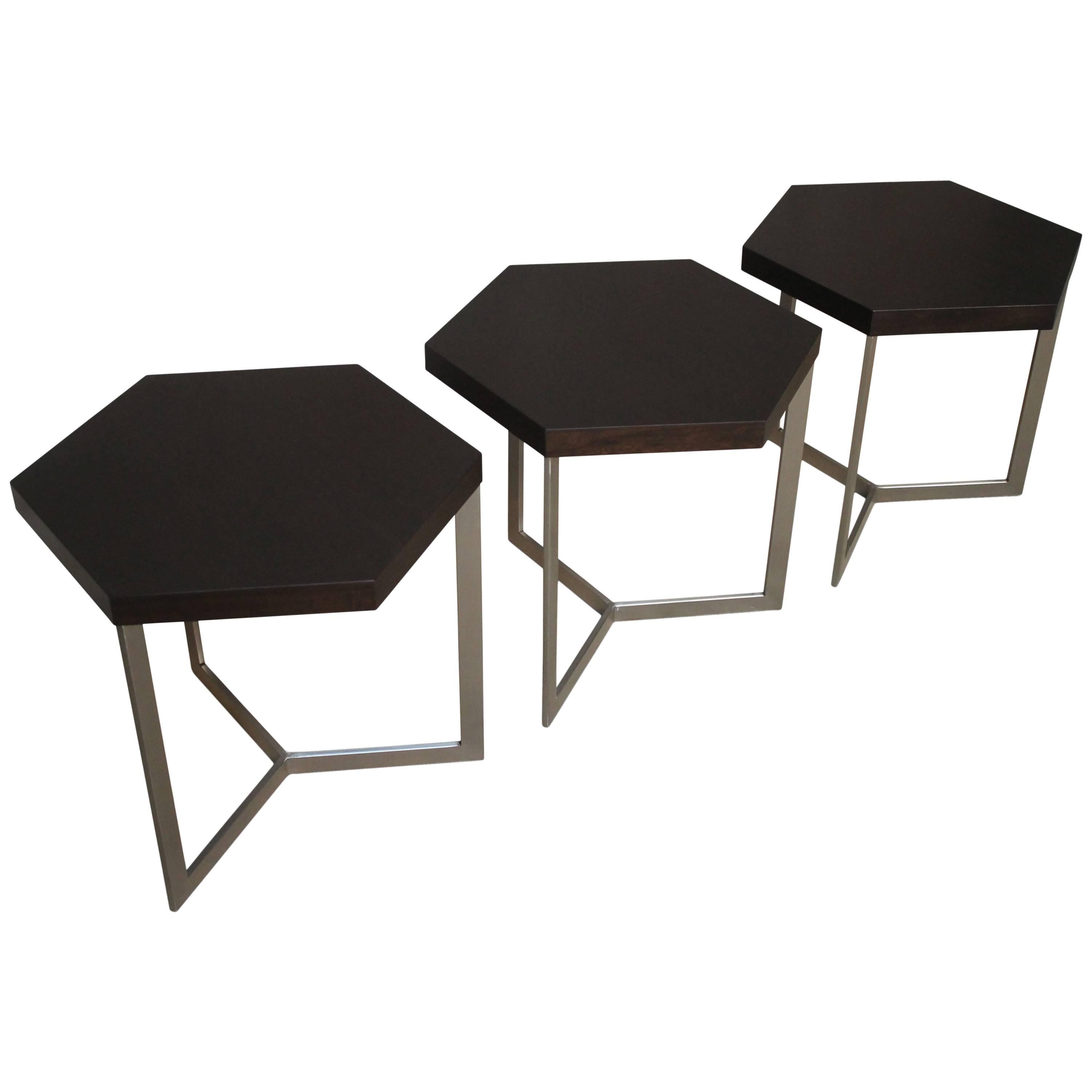 Modern Hexagonal Side Table in Steel and Rosewood from Costantini, Nicoli