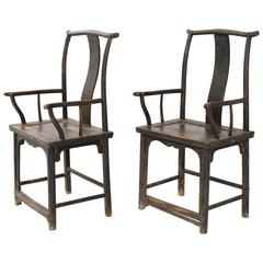 Pair of 18th Century Painted Elm Chinese Armchairs