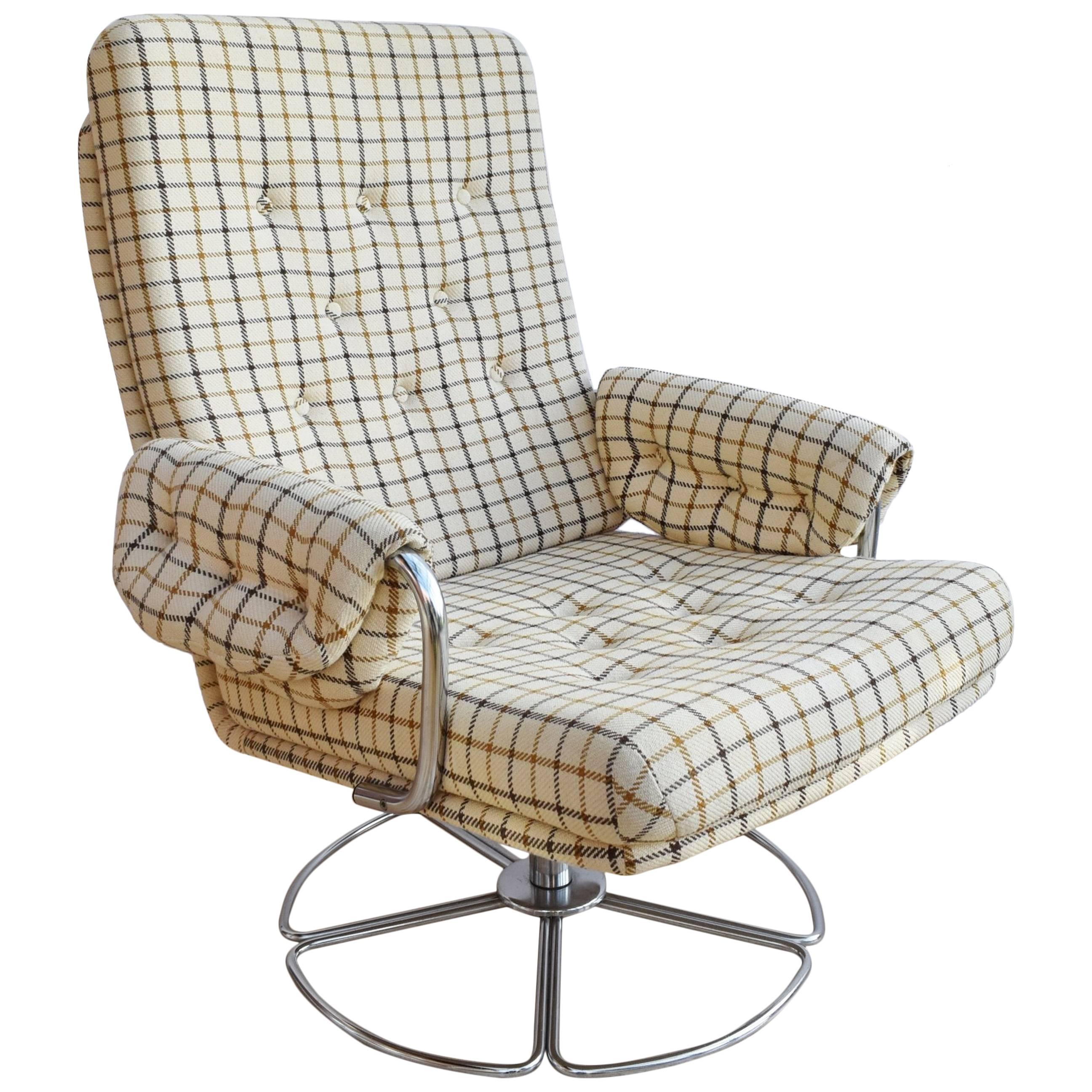 Mid-Century Retro Danish Woollen Swivel Easy Lounge Armchair, 1960s-1970s For Sale