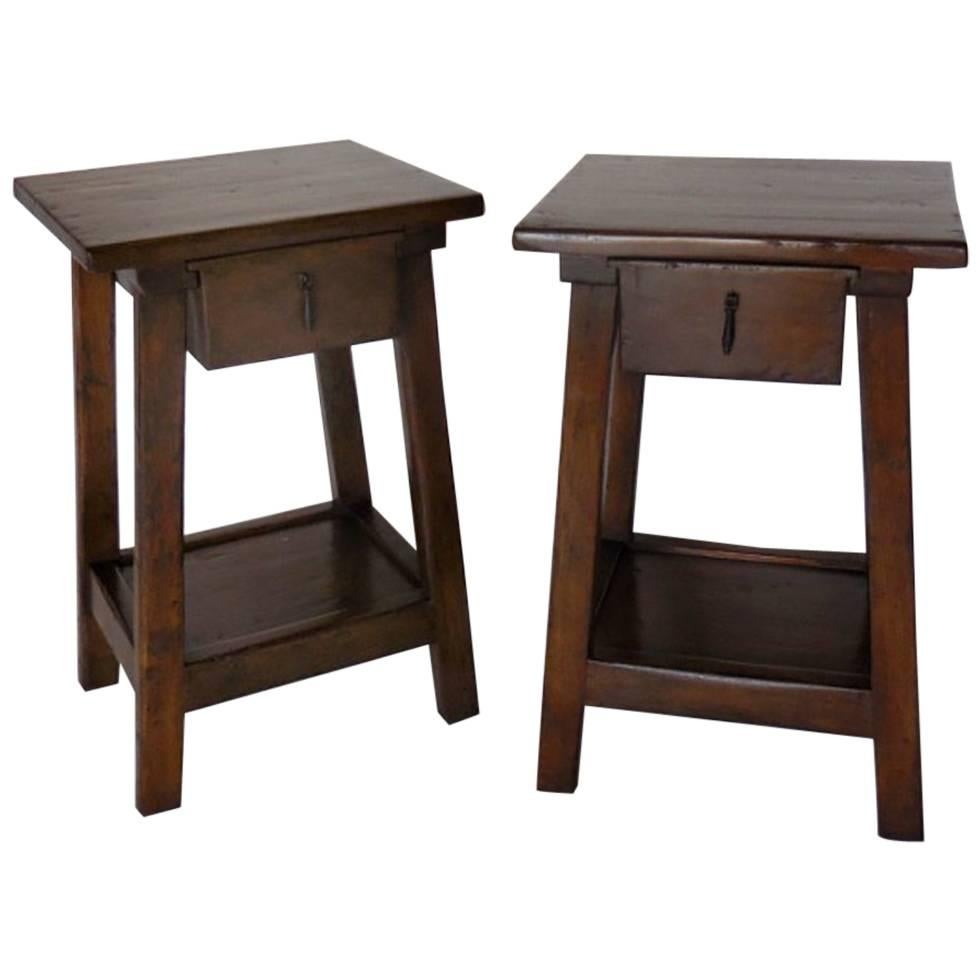 Dos Gallos Pair of Custom Side Tables or Nightstands with Drawer and Shelf