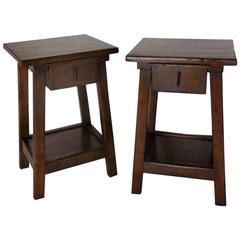 Pair of Custom Walnut Side Tables or Nightstands with Drawer and Shelf 2