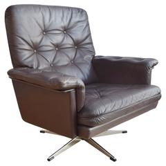 Mid-Century Retro Danish Brown Leather Swivel Easy Lounge Armchair, 1970s-1960s