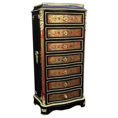 Furniture with Seven Drawers in Boulle Marquetry Napoleon III Period Stamped
