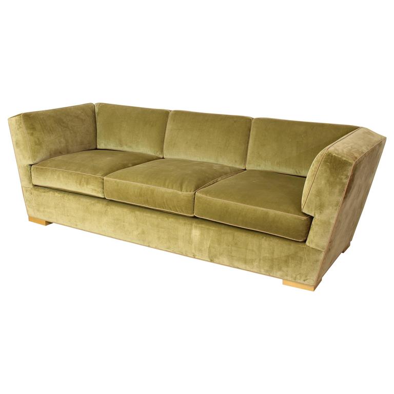 Large Donghia Green Velvet Sofa at 1stDibs sage green velvet sofa