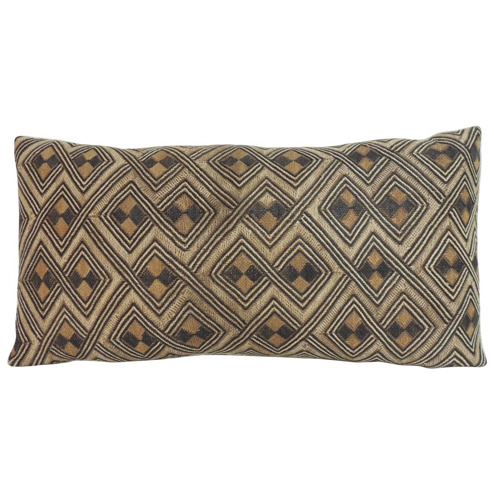 Vintage Handwoven Camel and Brown African Tribal Decorative Lumbar Pillow