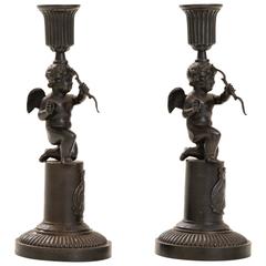 Pair of Cast Iron Neoclassical Candlesticks