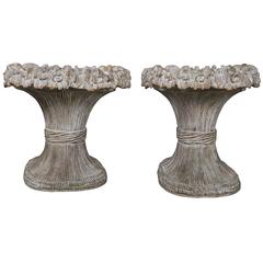 French Carved Painted Harvest Wheat Planters, Pair