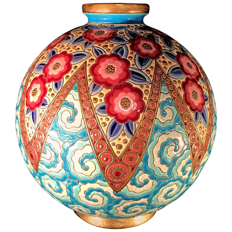Rare French Art Deco Ceramic Vase by Longwy