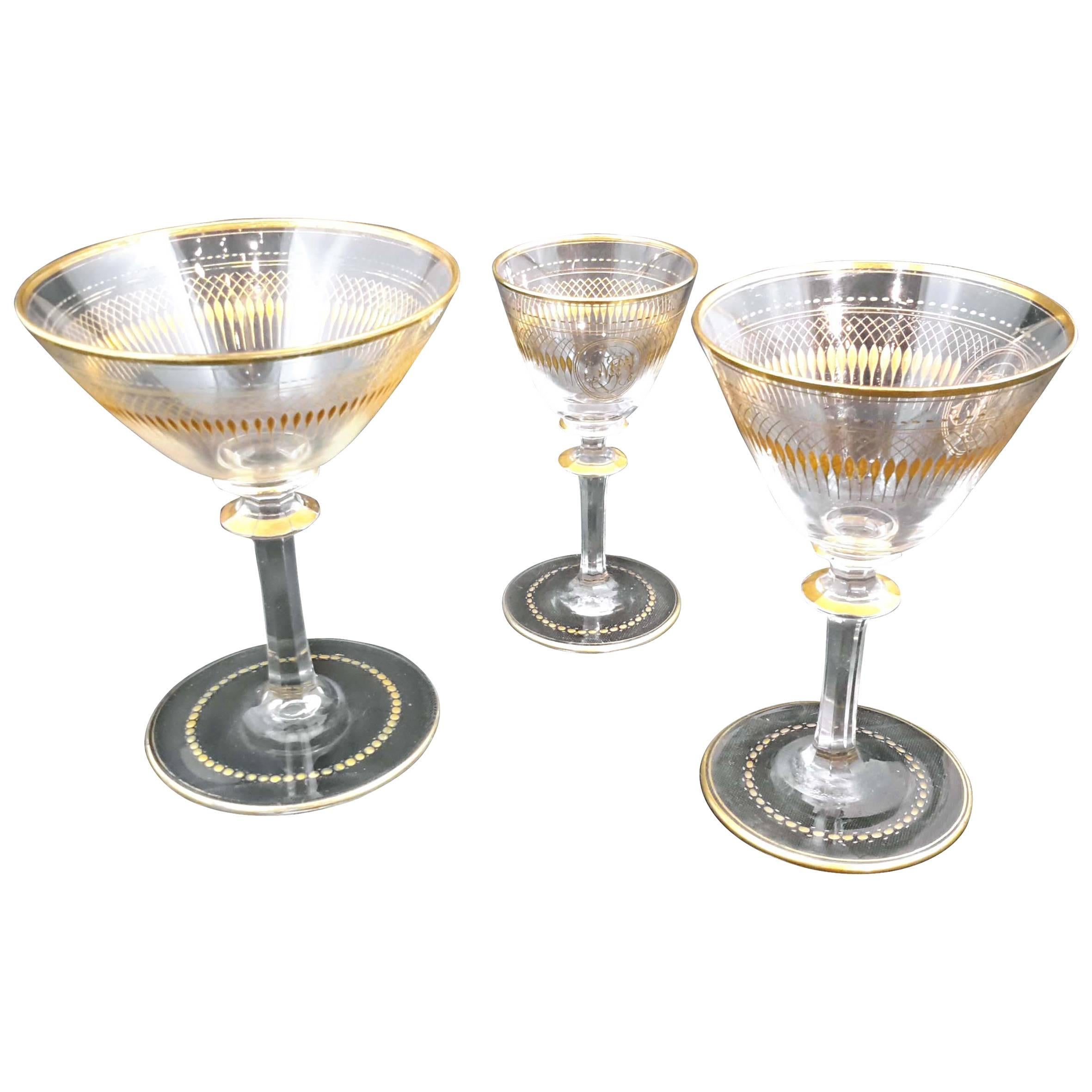 21 Pieces Antique Attributed to St. Louis Crystal Stemware