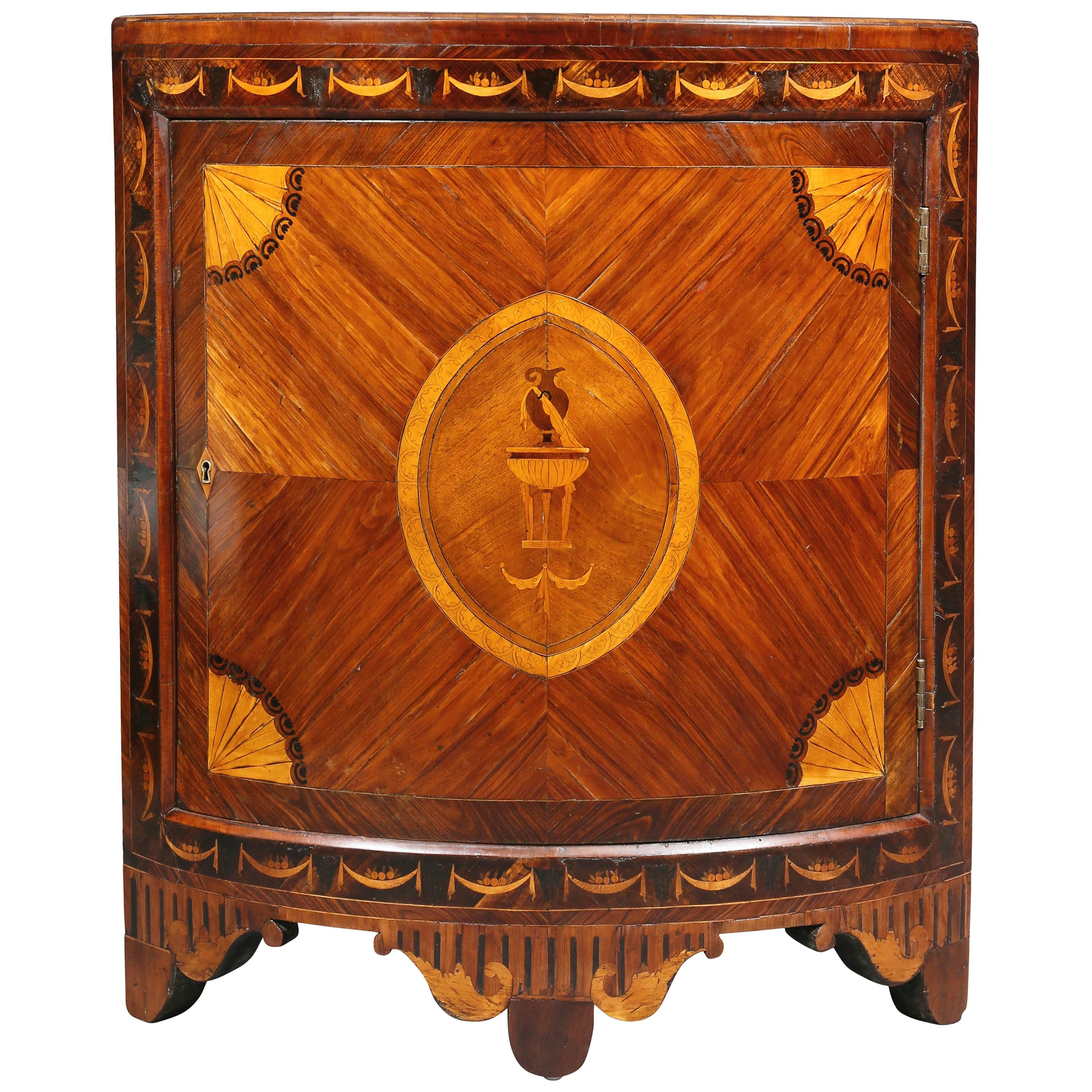 Russian Neoclassical Rosewood and Inlaid Corner Cabinet