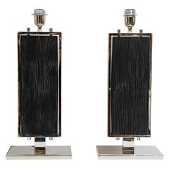 Pair of Table Lamps in Murano Glass and Chrome