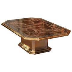 20th Century French Brass and Silver Coffee Cocktail Table with Engraving Decor