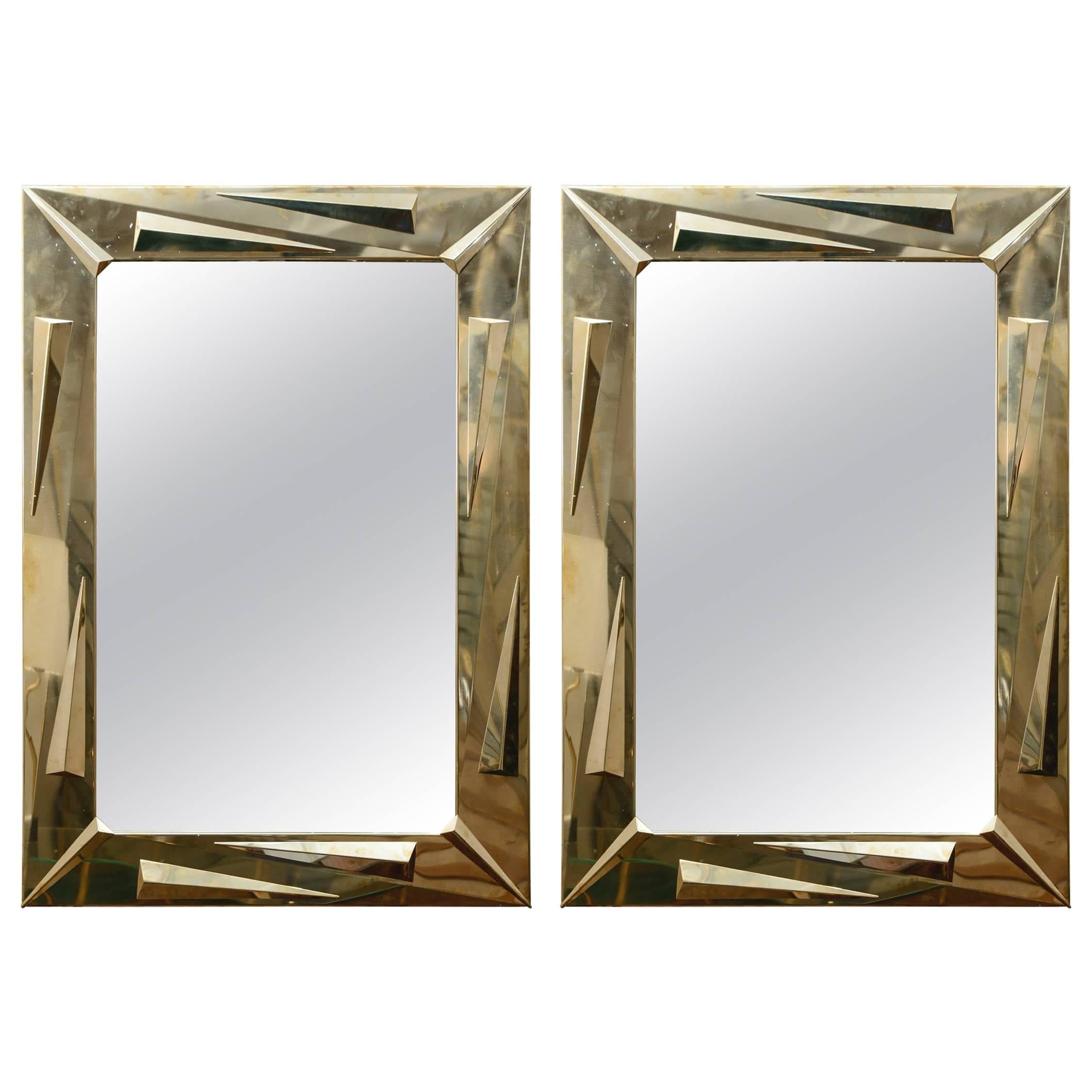 Modern Pair of Brass Mirrors