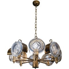 Small Brass and Glass Lenses Sciolari Chandelier