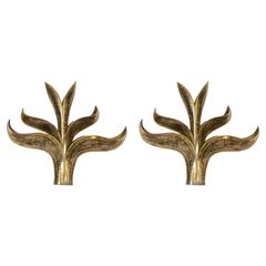 Sculptural Pair of Leaves Brass Wall Sconces