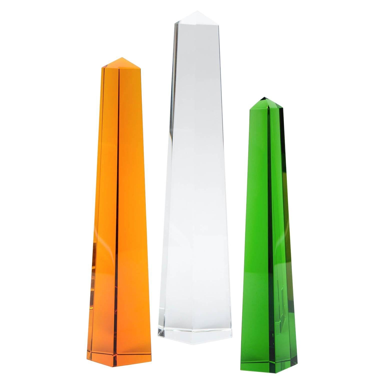Decorative Set of Three Murano Glass Obelisks