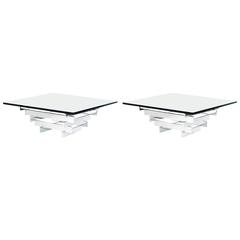 Pair of Paul Mayen Minimalist Chrome and Glass Tables 1