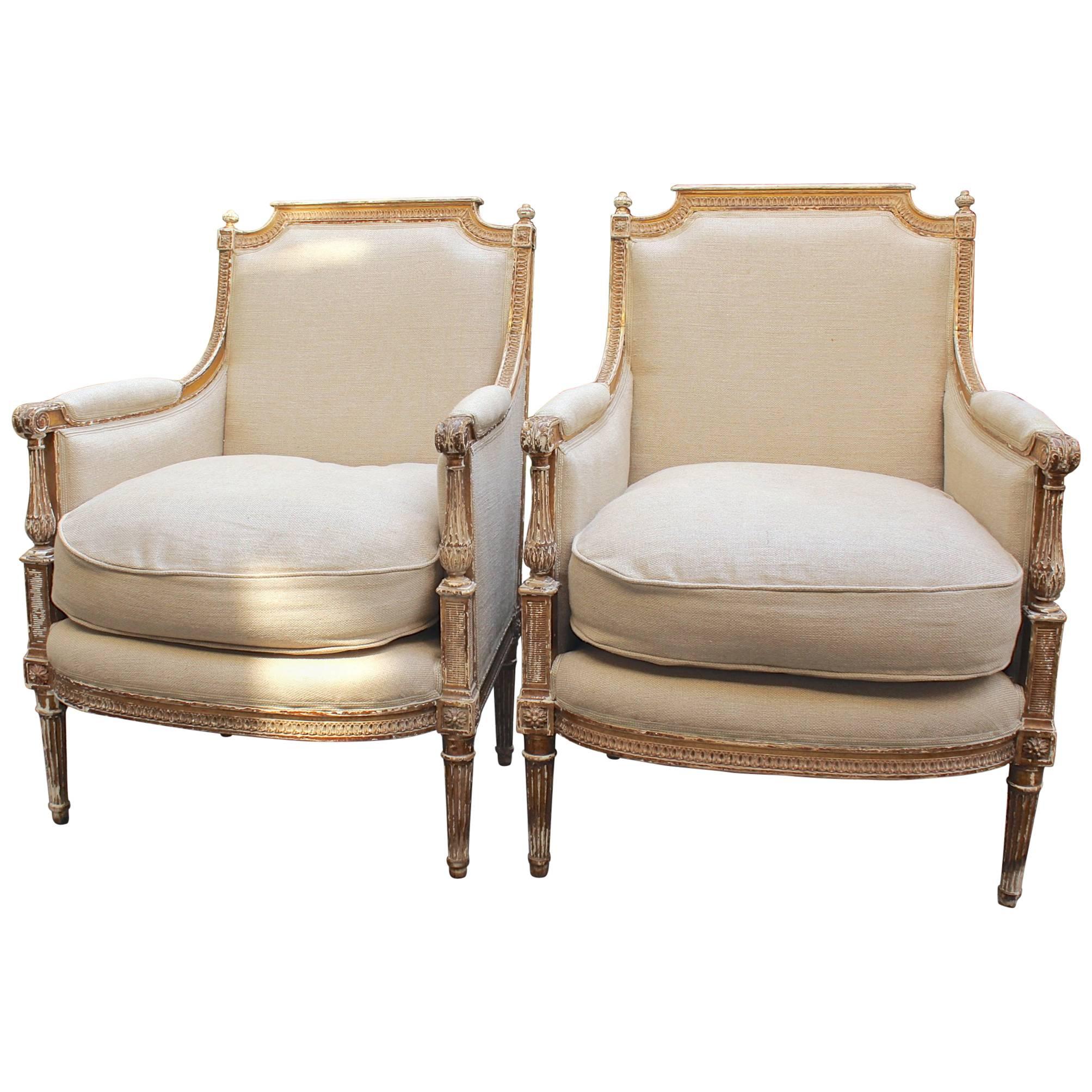 Pair of Antique French Late 18th-Early 19th Century Louis XVI Bergeres