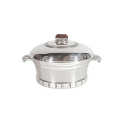 Art Deco Silver Plated Ice Bucket W/ Burled Walnut Handle by Boulenger