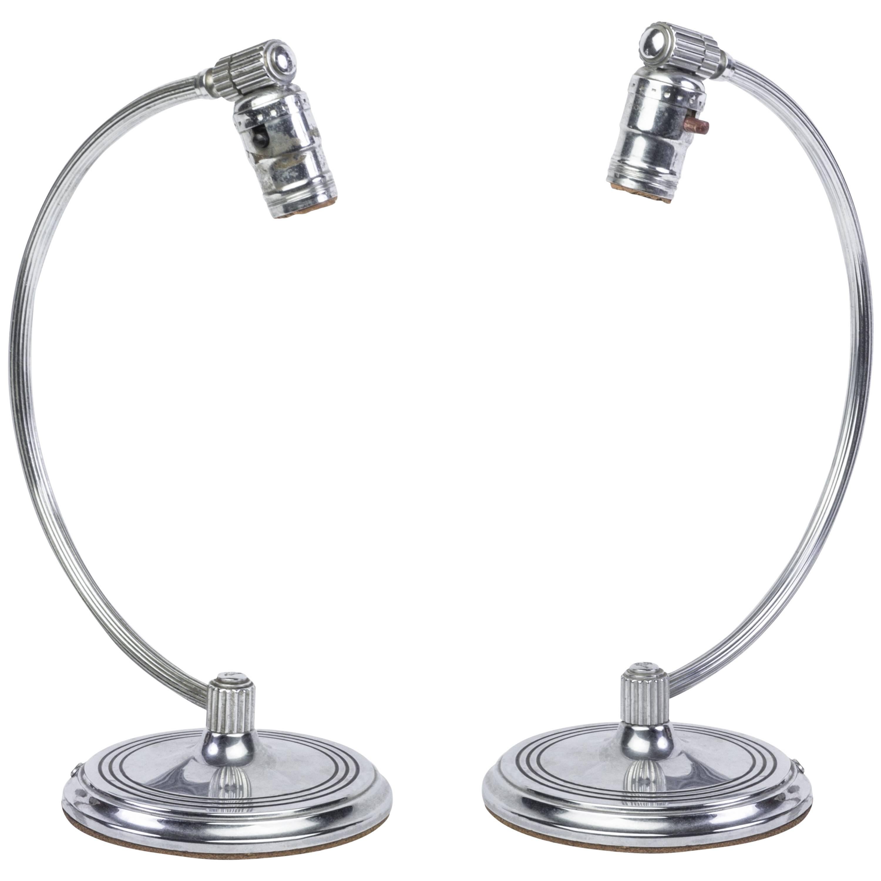 Handsome Pair of Art Deco Arc Table Top Lamps by Chase