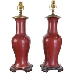Antique Pair of 19th Century Oxblood Chinese Vases as Lamps