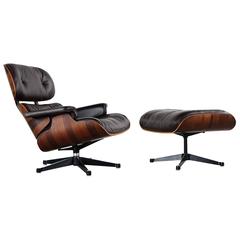 Charles Eames Lounge Chair and Ottoman, Rosewood & Brown Leather, Herman Miller