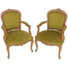 Pair of Pretty French Walnut Open Armchairs