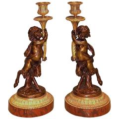 Pair of Louis XVI Style 'Dancing Fawn' Candlesticks
