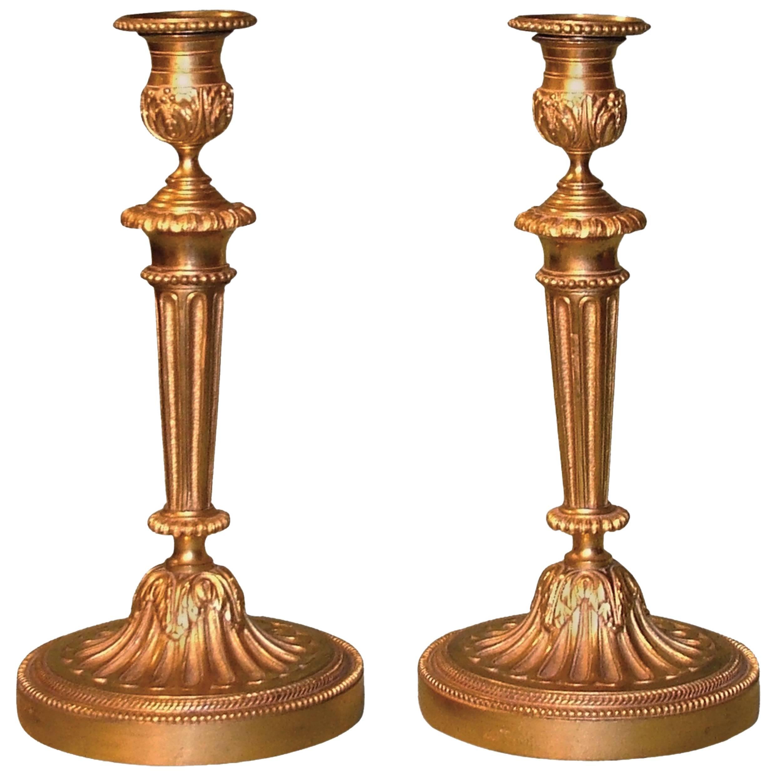 Antique Pair of French Louis XV Style Ormolu Candlesticks