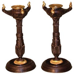 Regency period bronze and ormolu gothic candlesticks