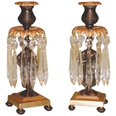 19th Century bronze and ormolu flower lady lustre candlesticks