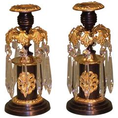 Pair of 19th Century Bronze and Ormolu Lustre Candlesticks