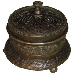 Antique Regency circular bronze inkwell