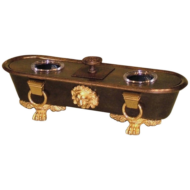 Roman Ink Pot Early 19th Century Regency Period Bronze and Ormolu Roman Bath Shaped ...
