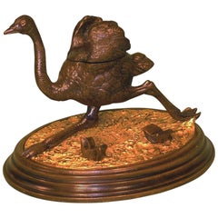 19th Century Bronze and Ormolu Ostrich Inkwell
