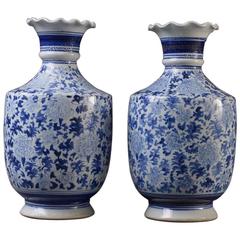 Pair of Chinese Vases, Ming Style, Blue and White Decor