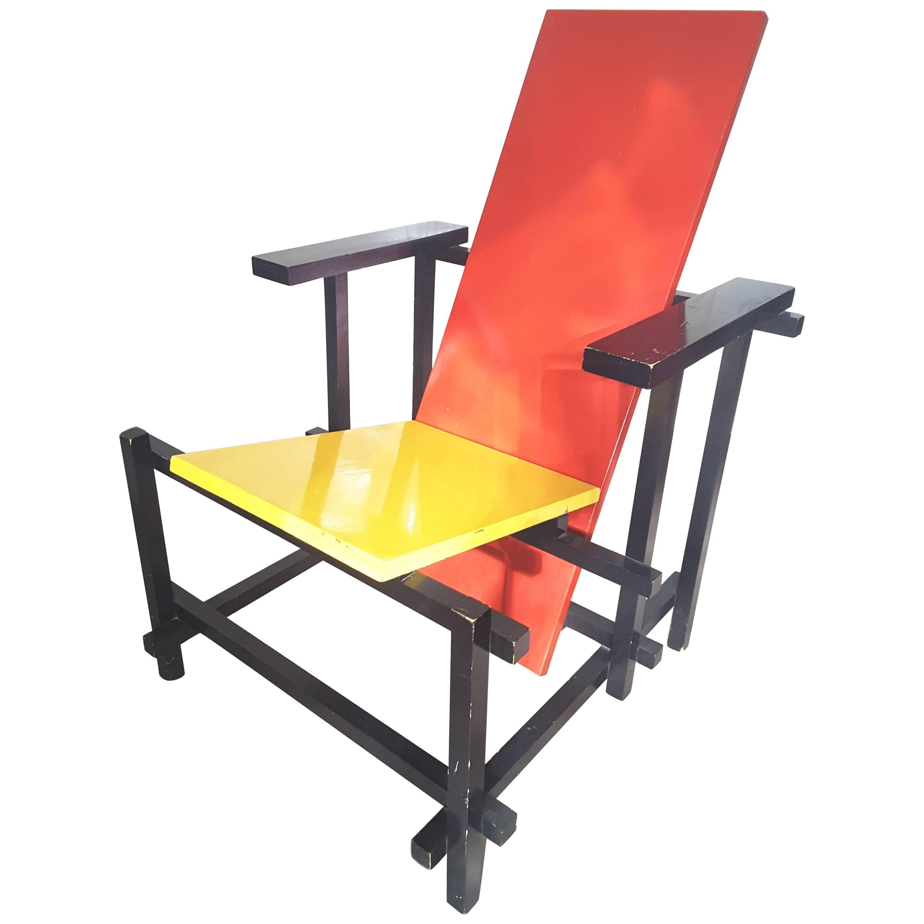 Mid-Century Modern Rietveld Red Blue Chair For Sale