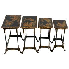 Antique Late Victorian Chinoiserie Nest of Four Tables