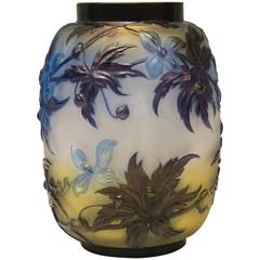 Soufflé Vase Gallé Clematis Flowers Leaves Emile Galle Nancy Art Nouveau 1925 3