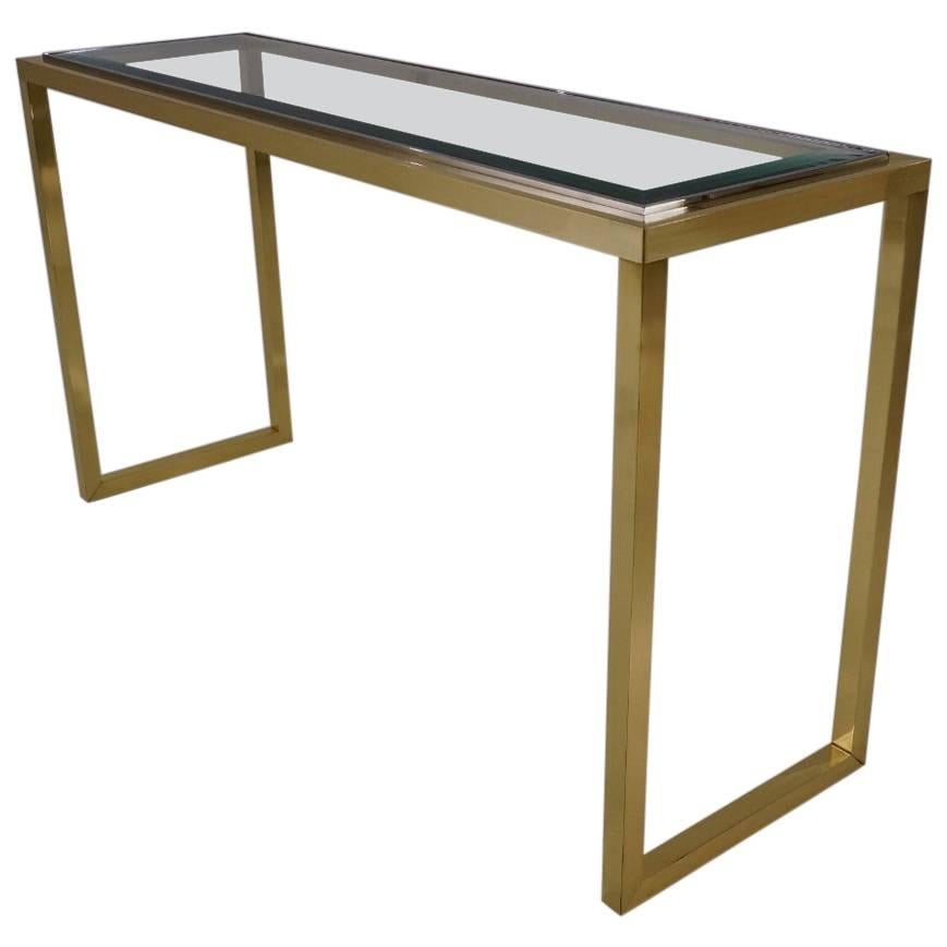 Willy Rizzo Console Table, Brass and Chrome, 1970s, Italian