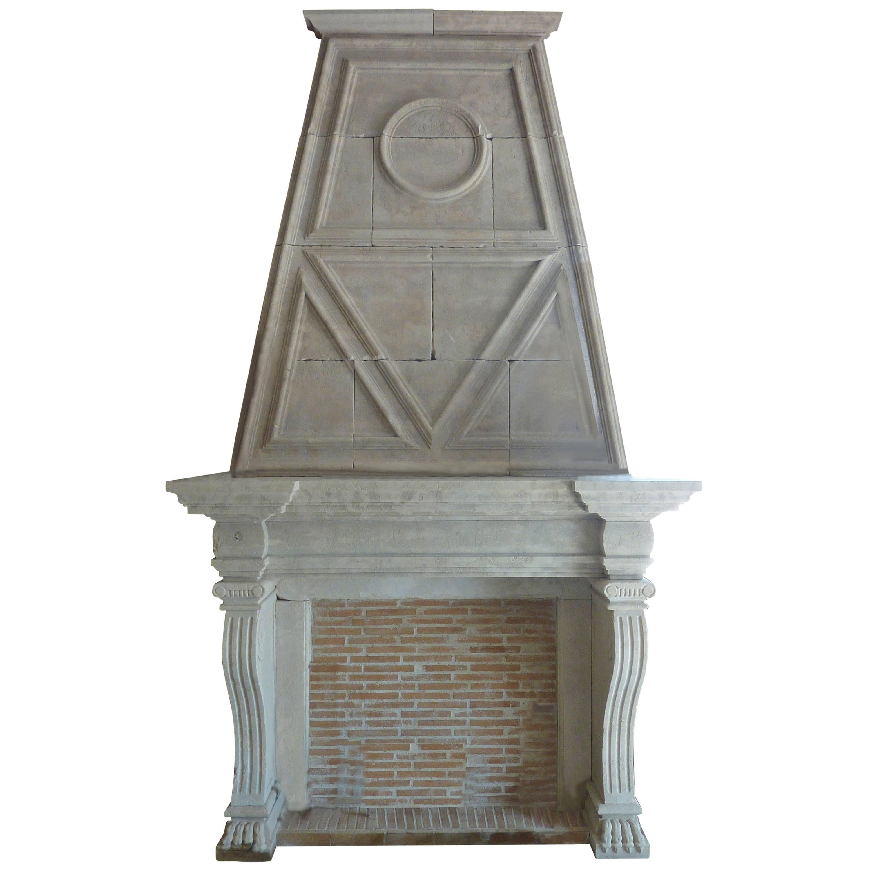 Superb Mantel with Trumeau of the Napoleon III Style Carved in French Limestone For Sale
