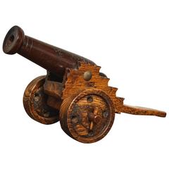 Antique Oak and Mahogany Model Cannon