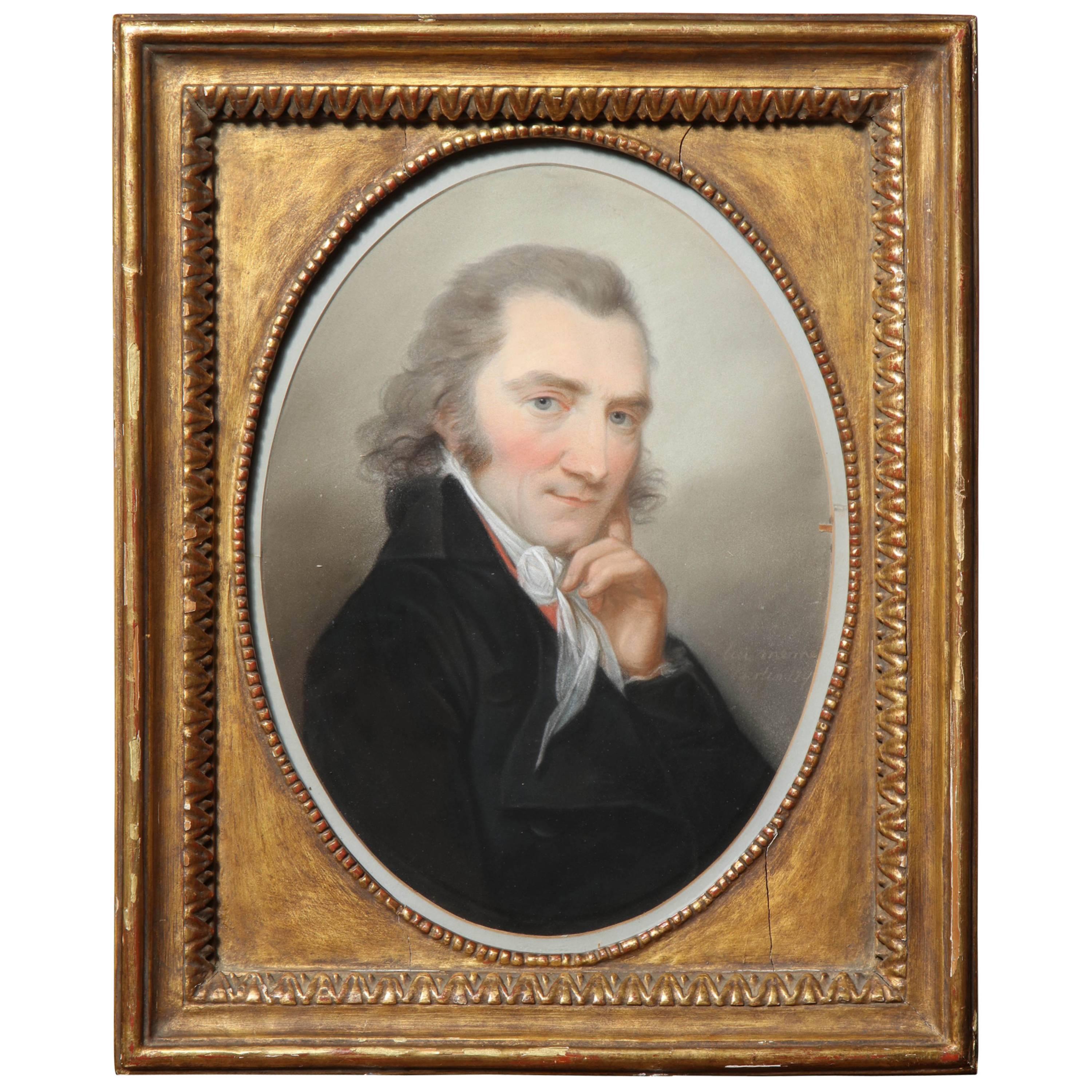 19th Century Continental Portrait in Gilt Frame For Sale