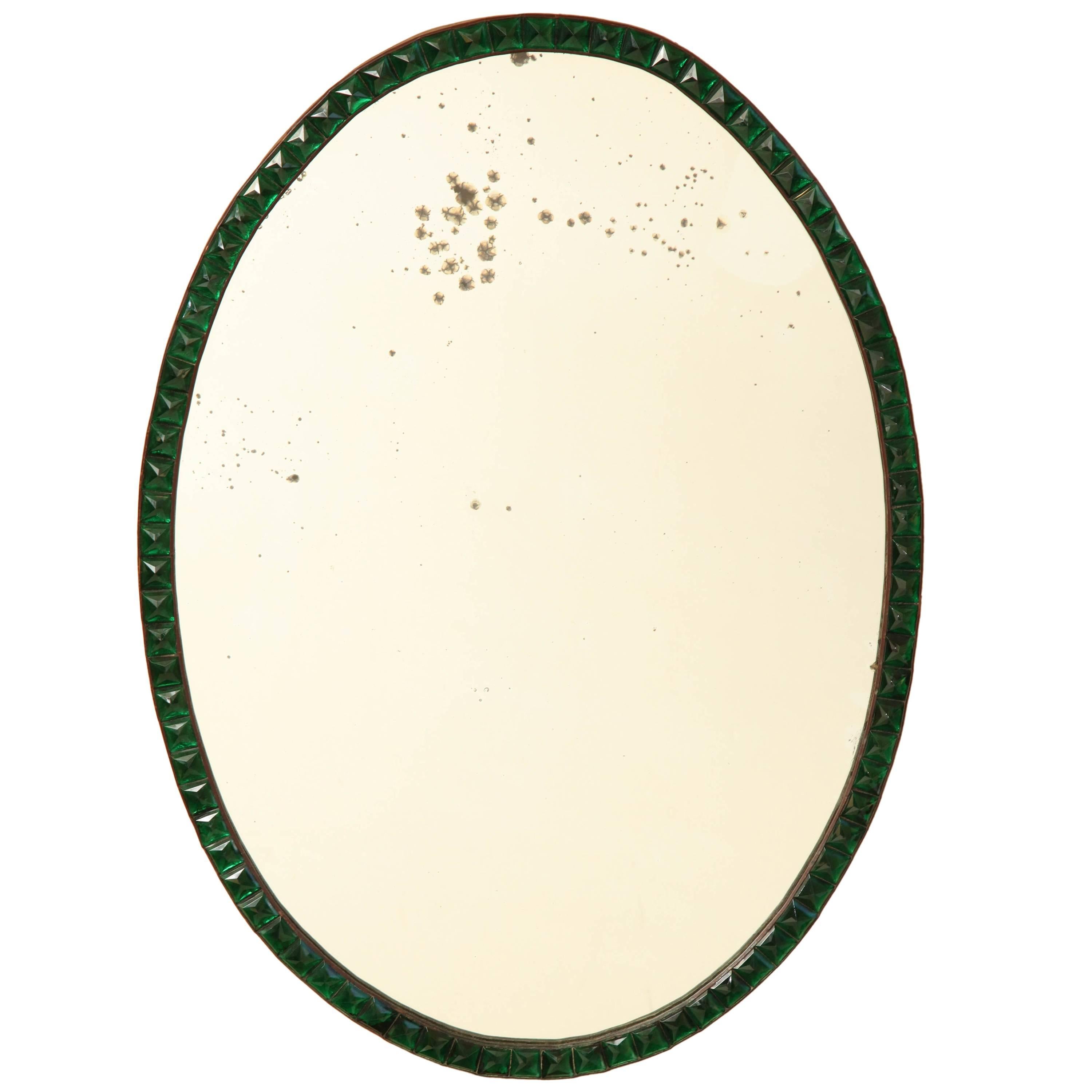 Very Rare Early 19th Century Irish, Oval, Green Lozenge Mirror For Sale