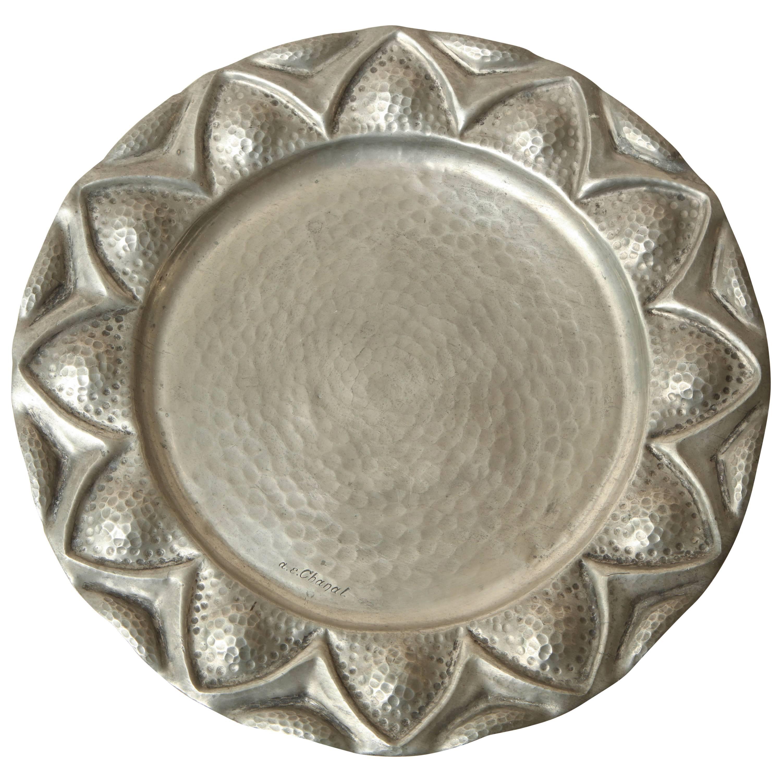 Alice & Eugene Chana, l French Art Deco Dinanderie Pewter Plate For Sale