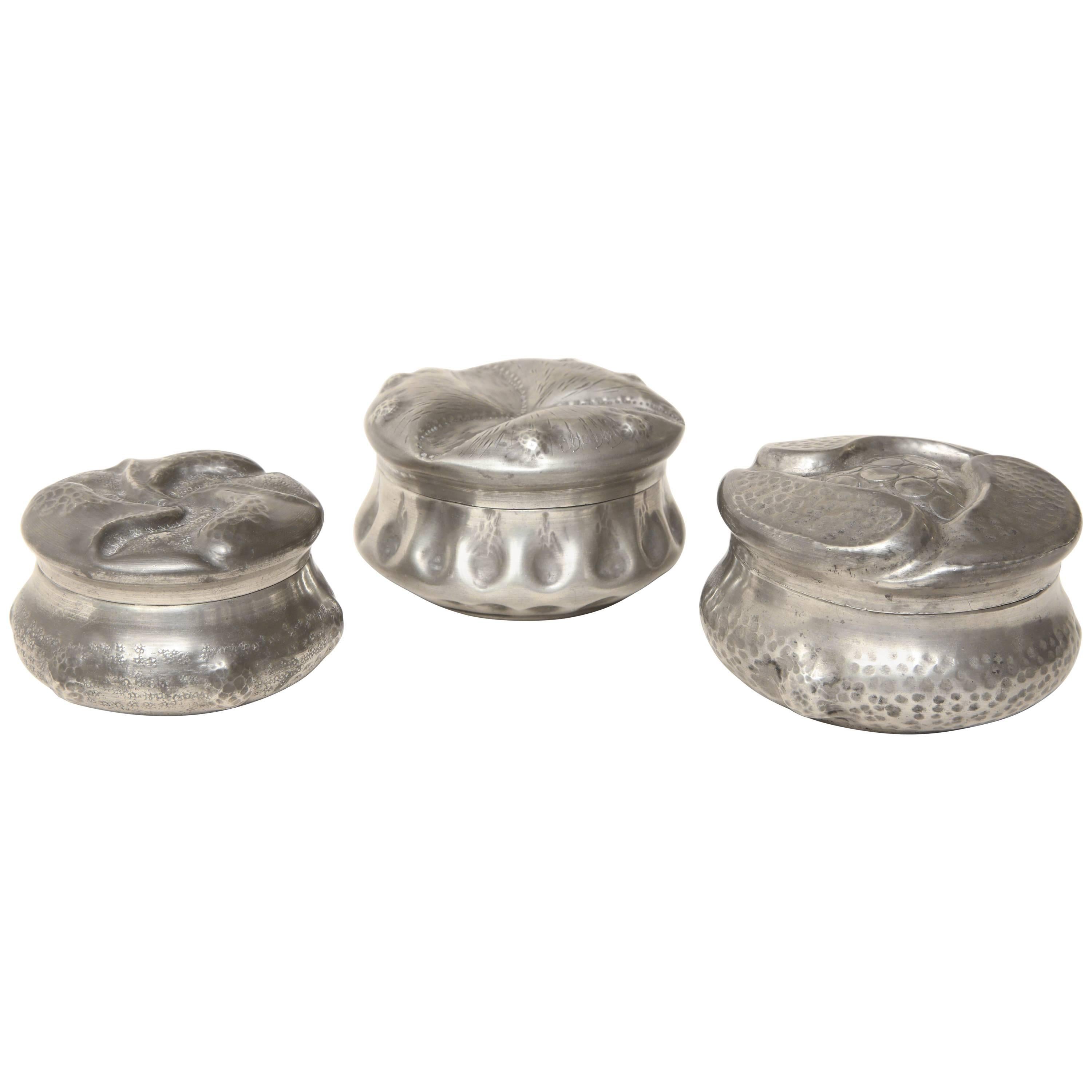 Collection of Three French Art Nouveau Dinanderie Pewter Boxes For Sale
