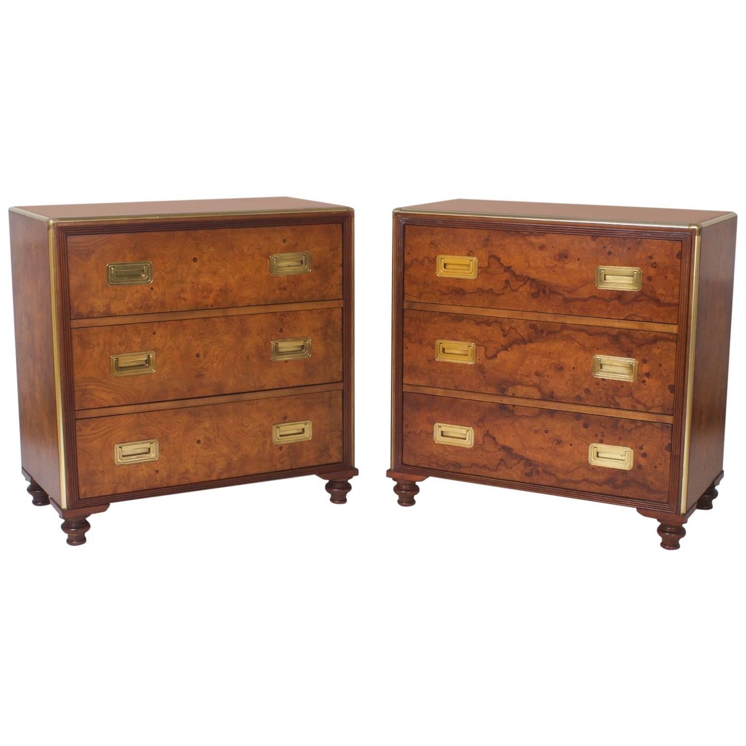 Handsome Pair of Mid Century Three Drawer Chests or Nightstands