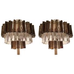 Pair of 1970s Murano Glass Prism Flush Pendants 12